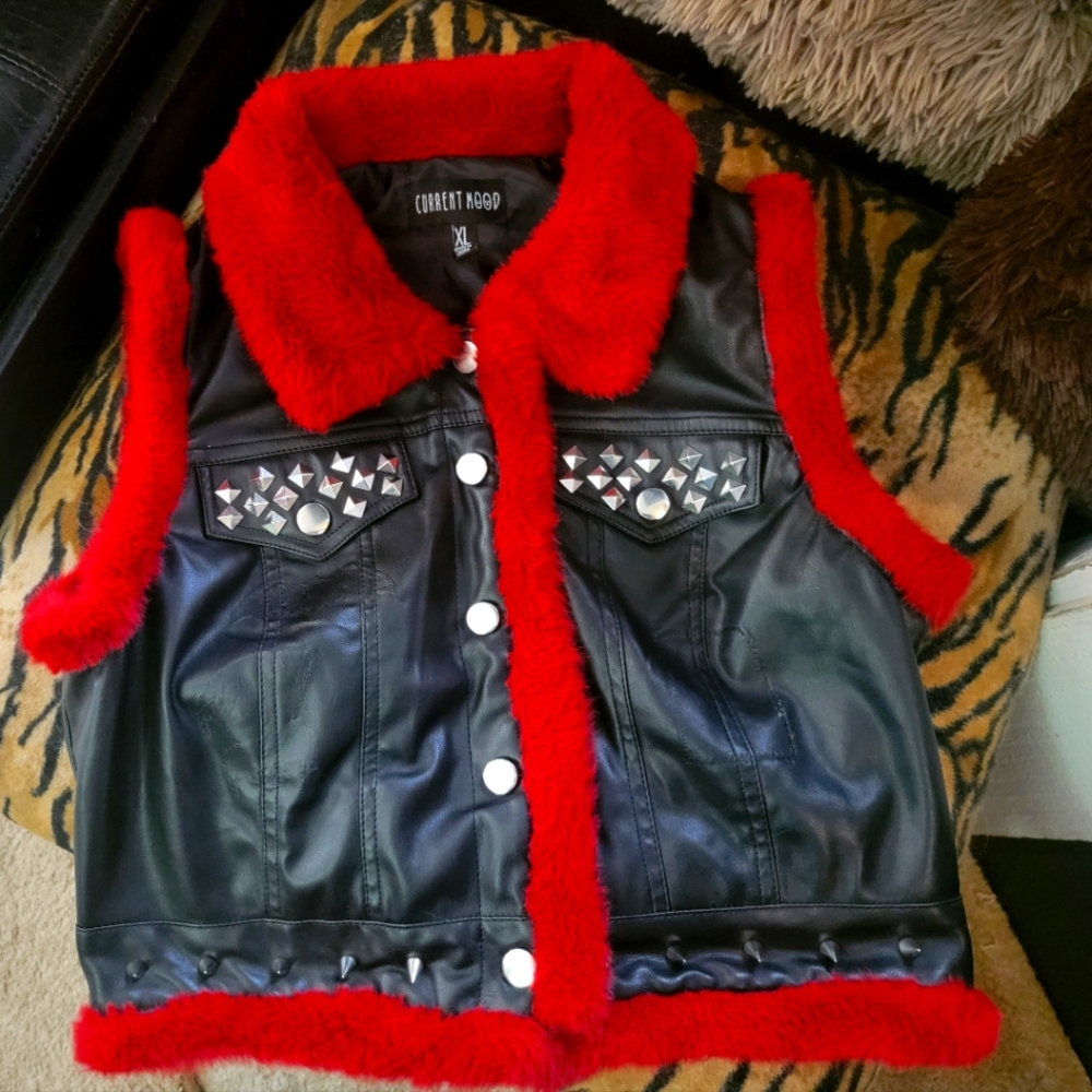 Current Mood Black and Red Faux Leather Vest